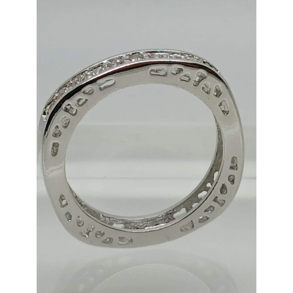 Unique Vintage White Gold GP Round Cut Sim Diamond CZ Stack Wedding Ring‎ Size 8
